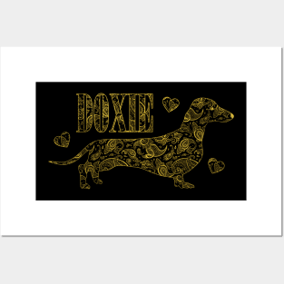 Dachshund in Gold Paisley pattern Posters and Art